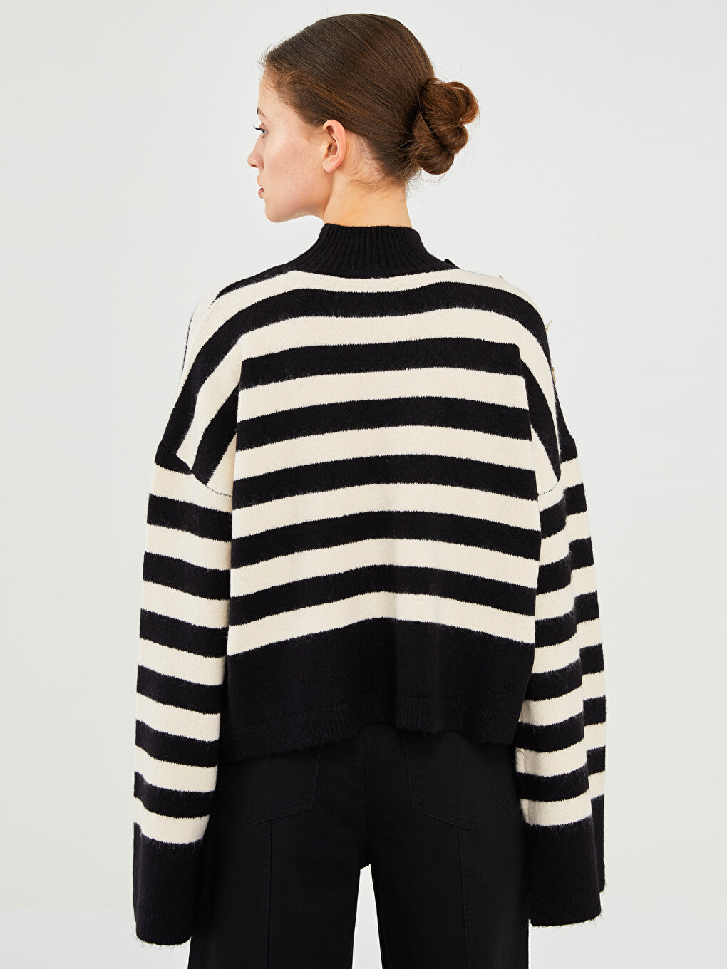 Half Turtleneck Striped Long Sleeve Women's Knitwear Sweater-7