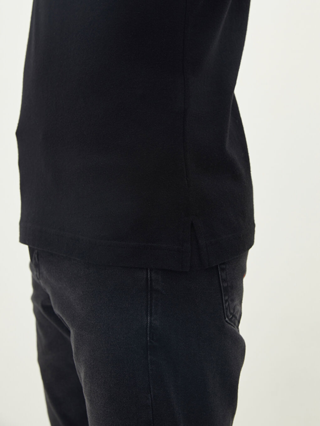 Siyah Polo Yaka Kısa Kollu Erkek Triko Kazak-3