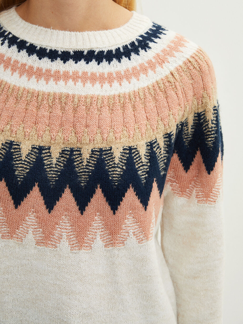 Crew Neck Color Block Long Sleeve Women's Knitwear Sweater-3