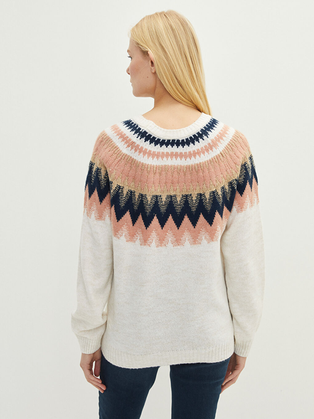 Crew Neck Color Block Long Sleeve Women's Knitwear Sweater-4