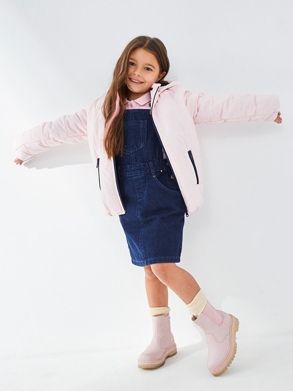 SOUTHBLUE Square Neck Basic Strappy Girl Jean Bib and Brace Dress -W1JU90Z4-309