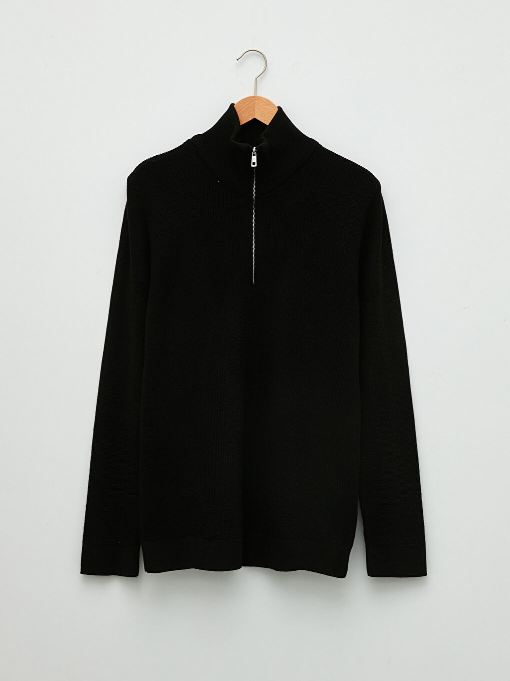 Siyah Dik Yaka Uzun Kollu Erkek Triko Kazak-5