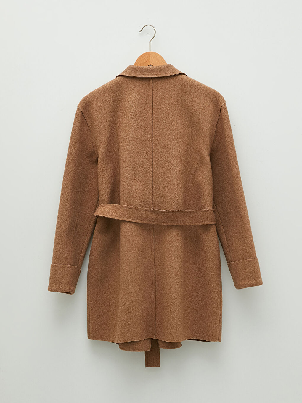 Jacket Collar Straight Waist Belted Pocket Detailed Long Sleeve Slim Women's Cachet Coat-6