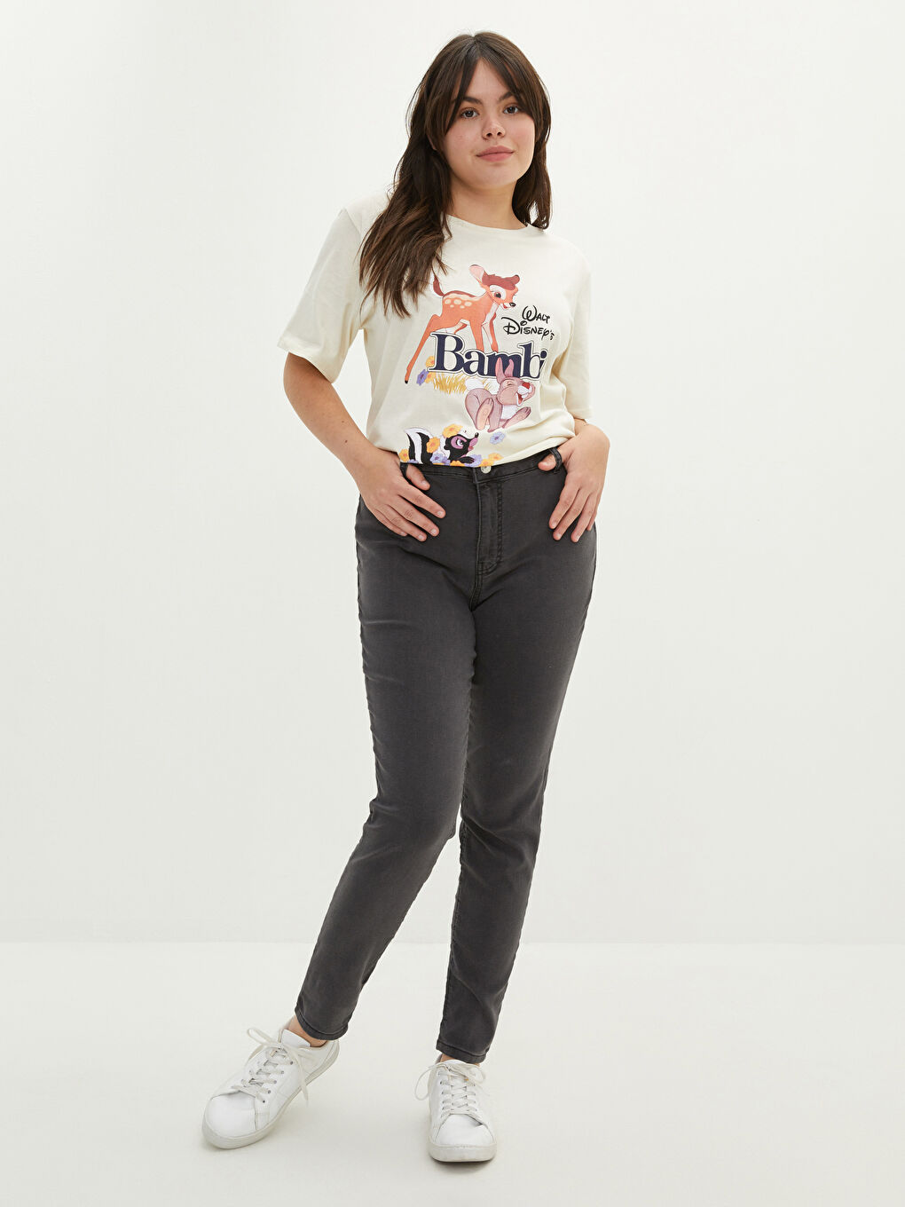 Large Size Crew Neck Bambi Printed Short Sleeve Cotton Women's T-Shirt-2