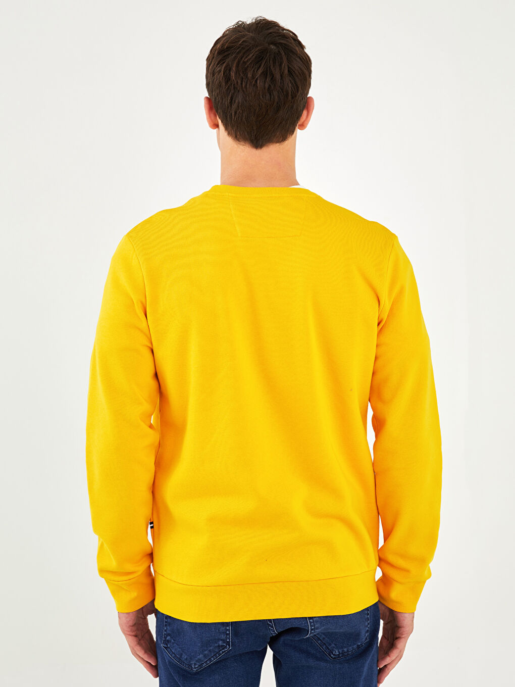 Sarı Bisiklet Yaka Uzun Kollu Baskılı Erkek Sweatshirt-4