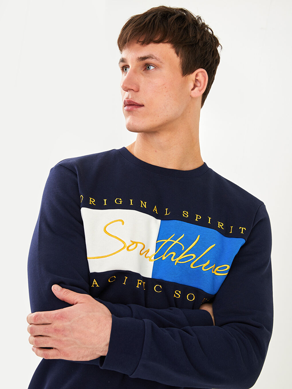 SOUTHBLUE Koyu Lacivert Bisiklet Yaka Uzun Kollu Baskılı Erkek Sweatshirt