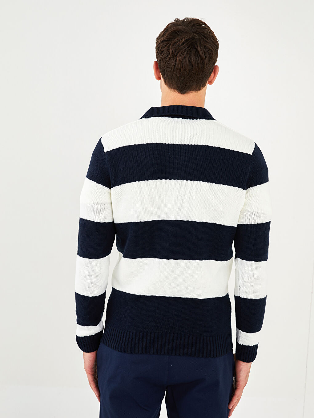 SOUTHBLUE Polo Neck Long Sleeve Striped Men's Knitwear Sweater -W1JV49Z8-LGS
