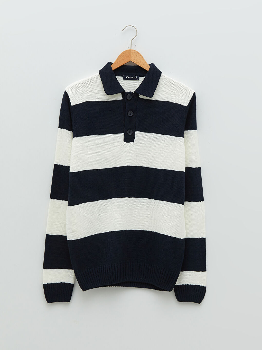 SOUTHBLUE Polo Neck Long Sleeve Striped Men's Knitwear Sweater -W1JV49Z8-LGS