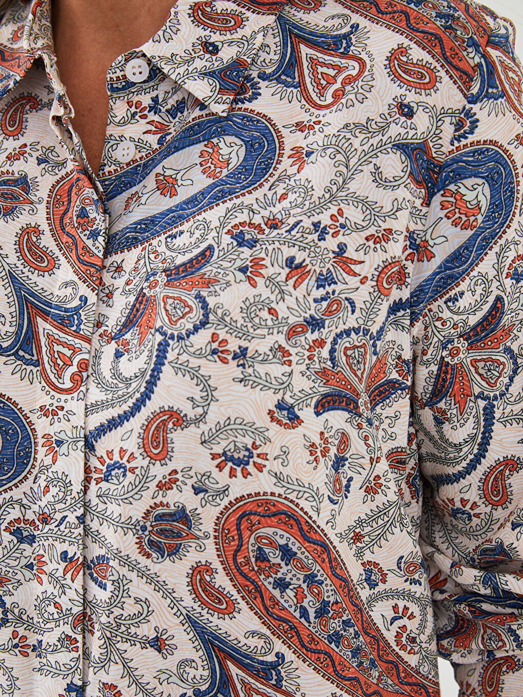 Ekru Desenli Uzun Kollu Viskon Kadın Gömlek Tunik-3