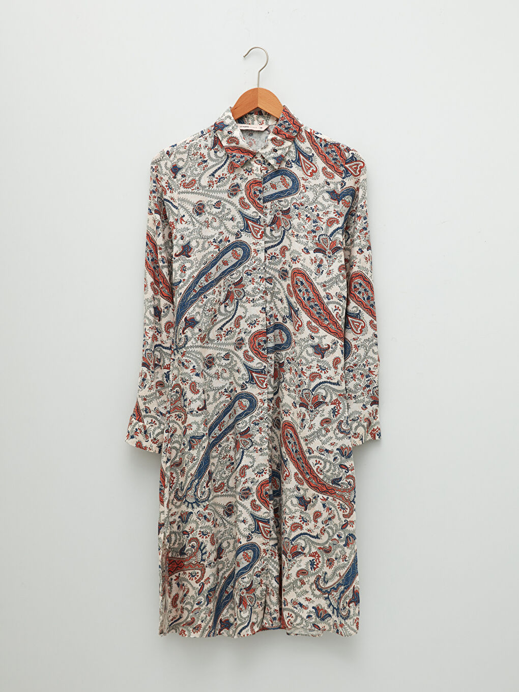 Ekru Desenli Uzun Kollu Viskon Kadın Gömlek Tunik-5