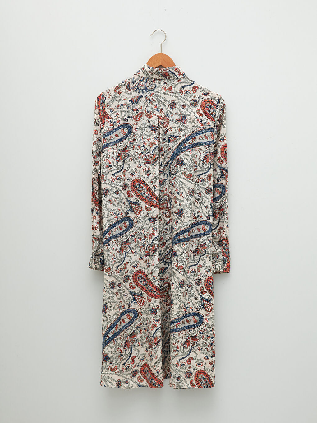 Ekru Desenli Uzun Kollu Viskon Kadın Gömlek Tunik-6