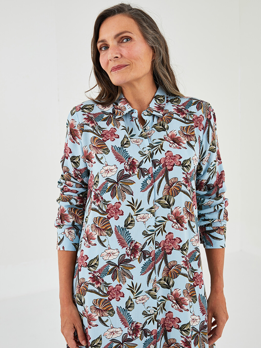 Floral Long Sleeve Viscose Women's Shirt Tunic-1