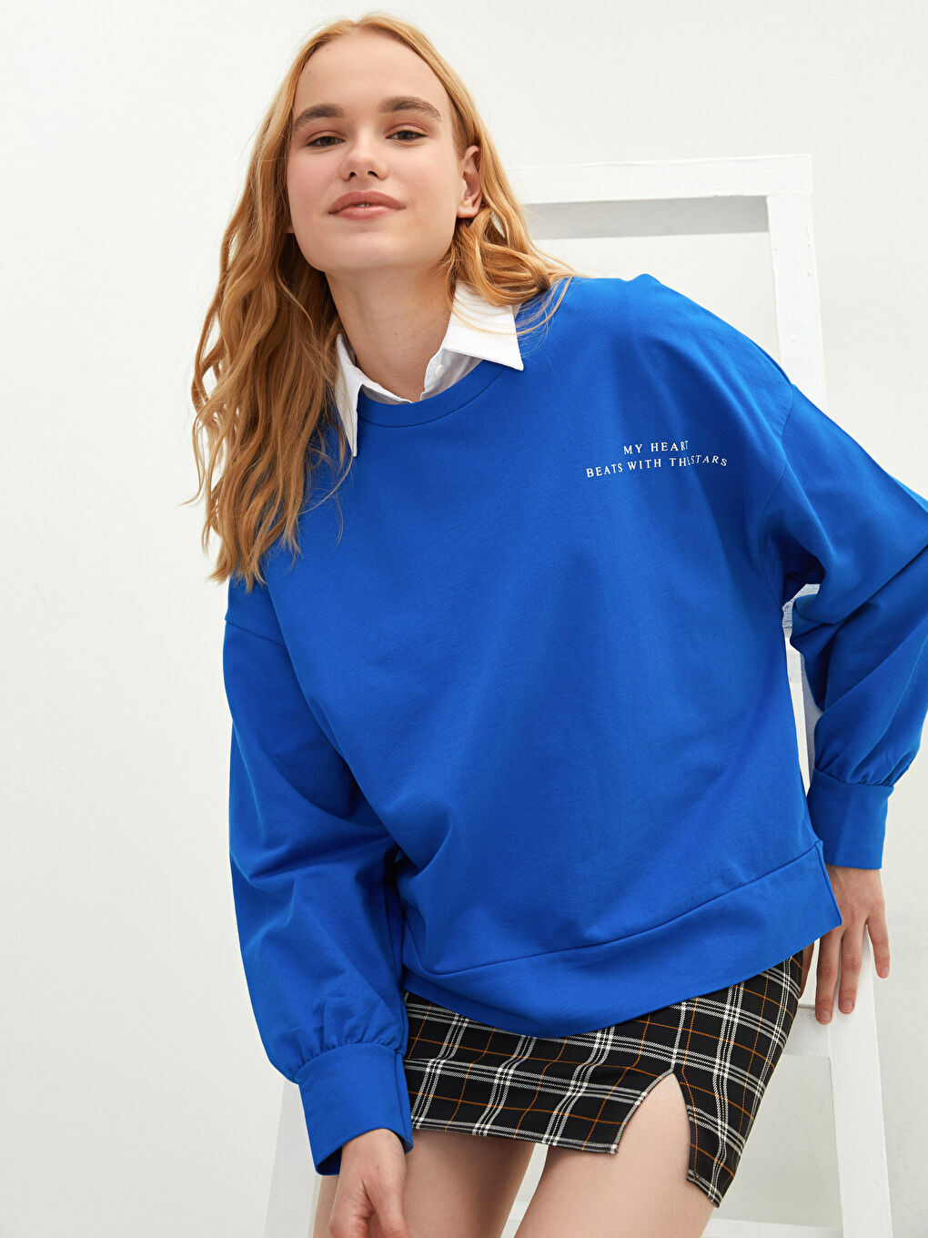 Crew Neck Printed Long Sleeve Cotton Women's Sweatshirt