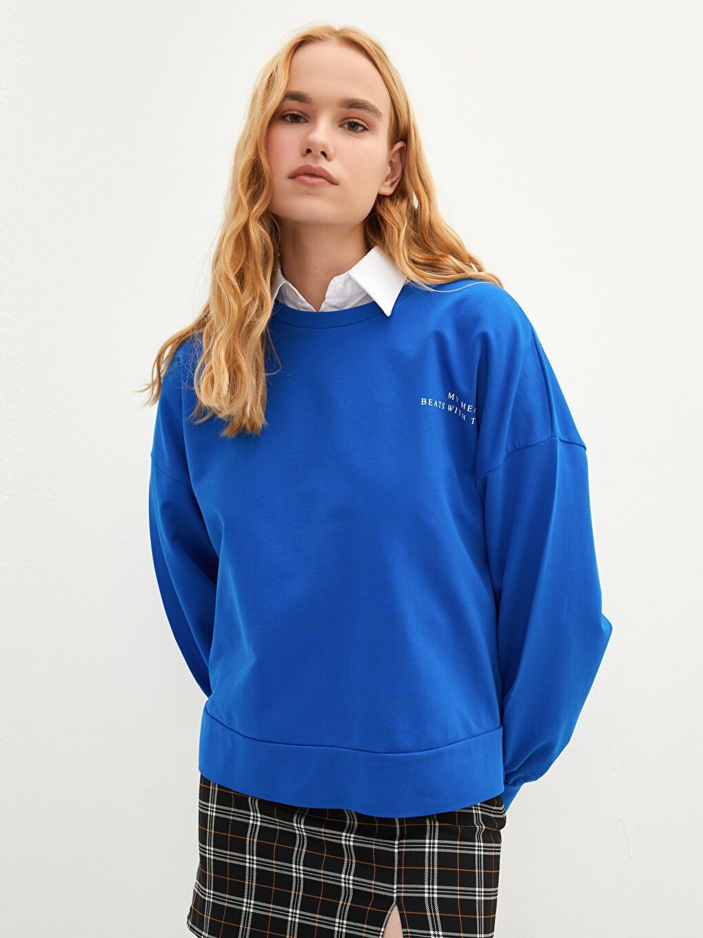 Crew Neck Printed Long Sleeve Cotton Women's Sweatshirt-1