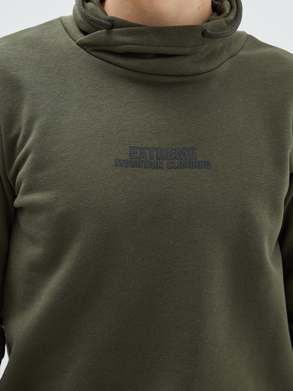 Haki Dik Yaka Uzun Kollu Baskılı Erkek Sweatshirt-1