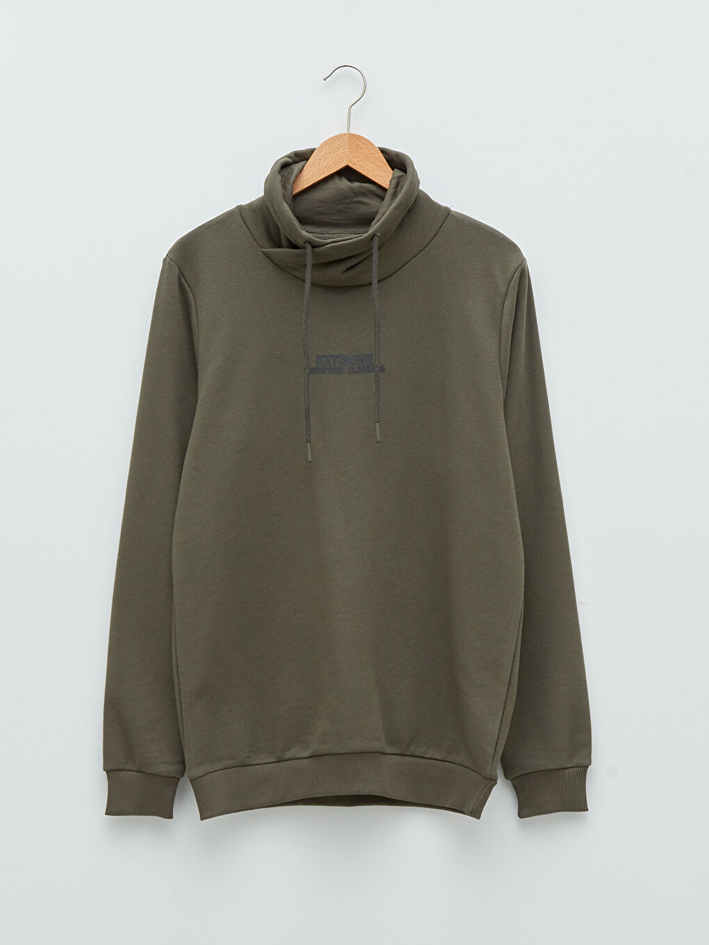 Haki Dik Yaka Uzun Kollu Baskılı Erkek Sweatshirt-4