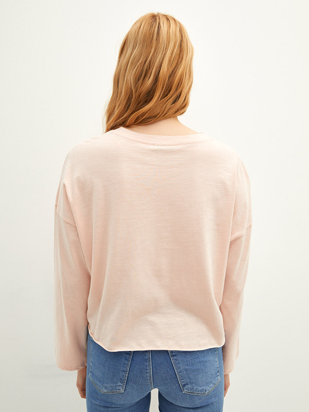 Crew Neck Printed Long Sleeve Cotton Women's T-shirt-4
