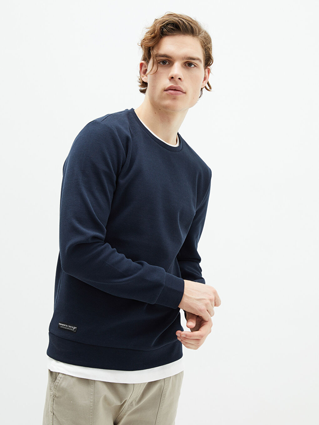 Lacivert Bisiklet Yaka Uzun Kollu Erkek Sweatshirt