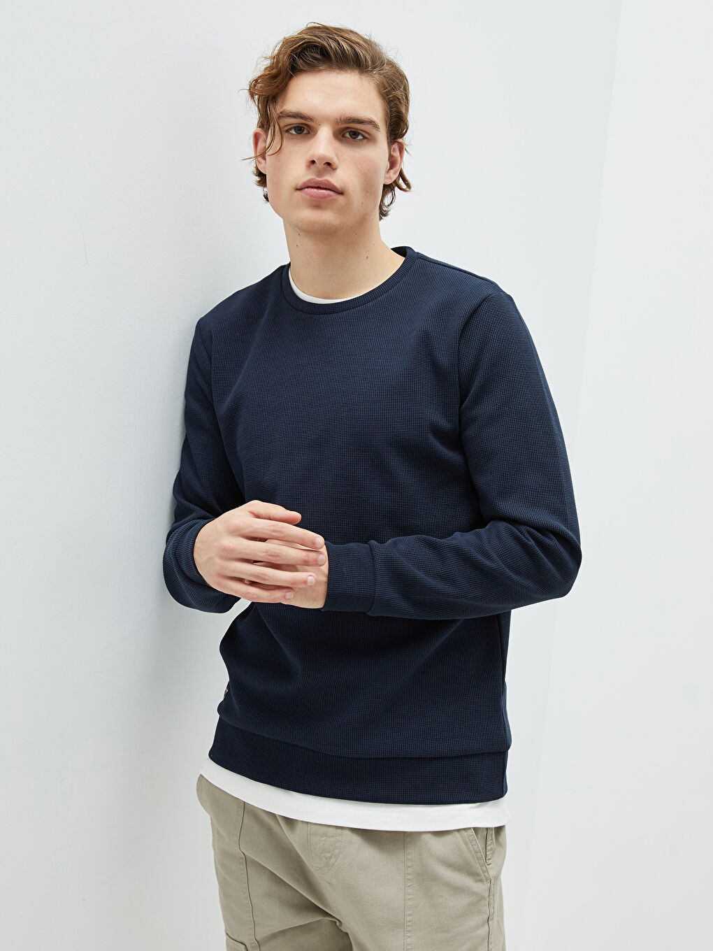 Lacivert Bisiklet Yaka Uzun Kollu Erkek Sweatshirt-1