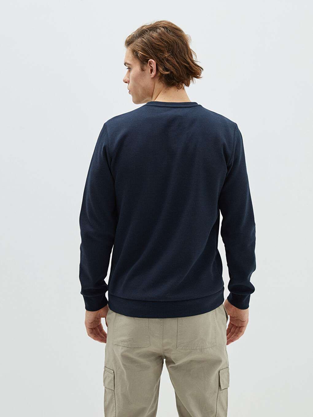 Lacivert Bisiklet Yaka Uzun Kollu Erkek Sweatshirt-4