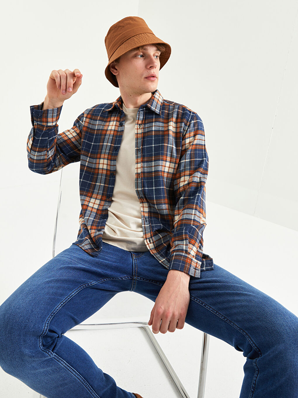 Regular Fit Long Sleeve Plaid Men's Flannel Shirt