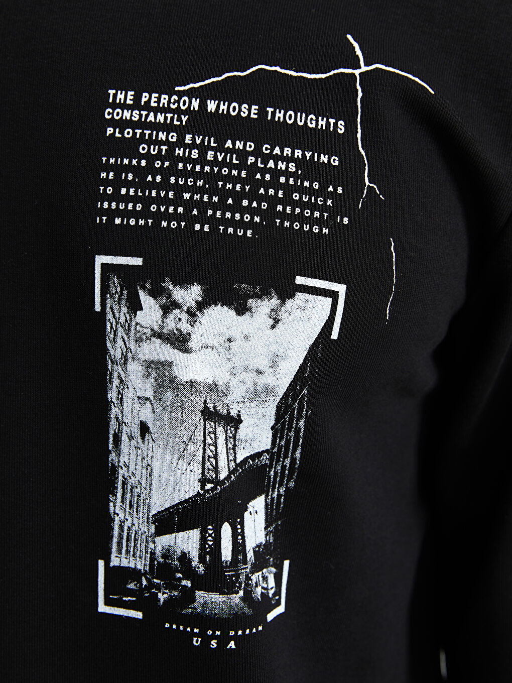 Siyah Bisiklet Yaka Uzun Kollu Baskılı Erkek Sweatshirt-3