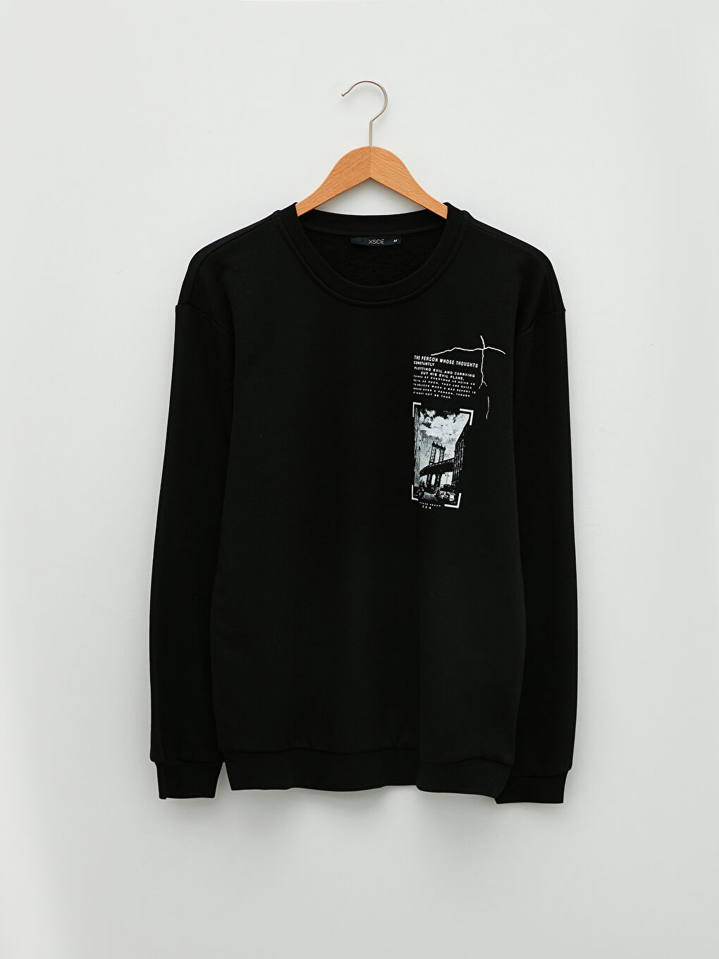 Siyah Bisiklet Yaka Uzun Kollu Baskılı Erkek Sweatshirt-5