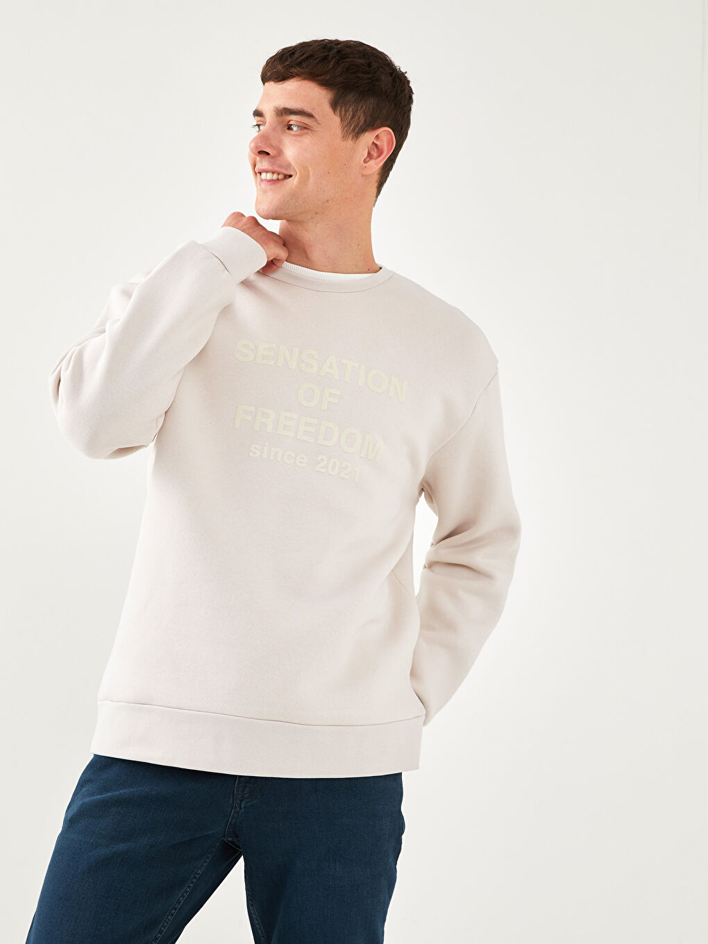 Crew Neck Printed Men's Thick Sweatshirt-1
