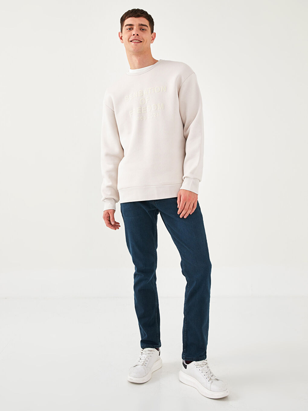 Crew Neck Printed Men's Thick Sweatshirt-3