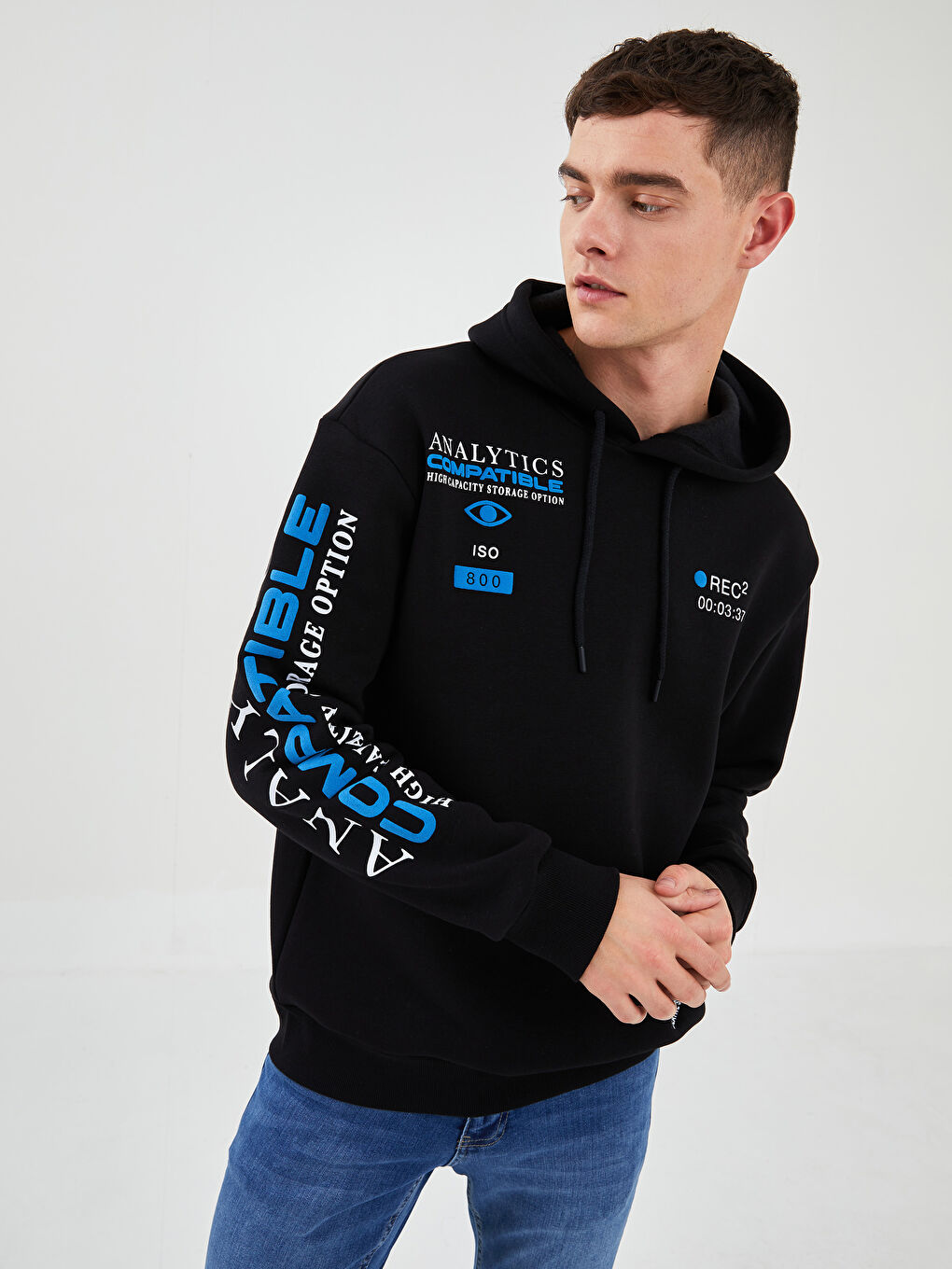 Oversize Baskılı Kalın Erkek Kalın Hoodie-1