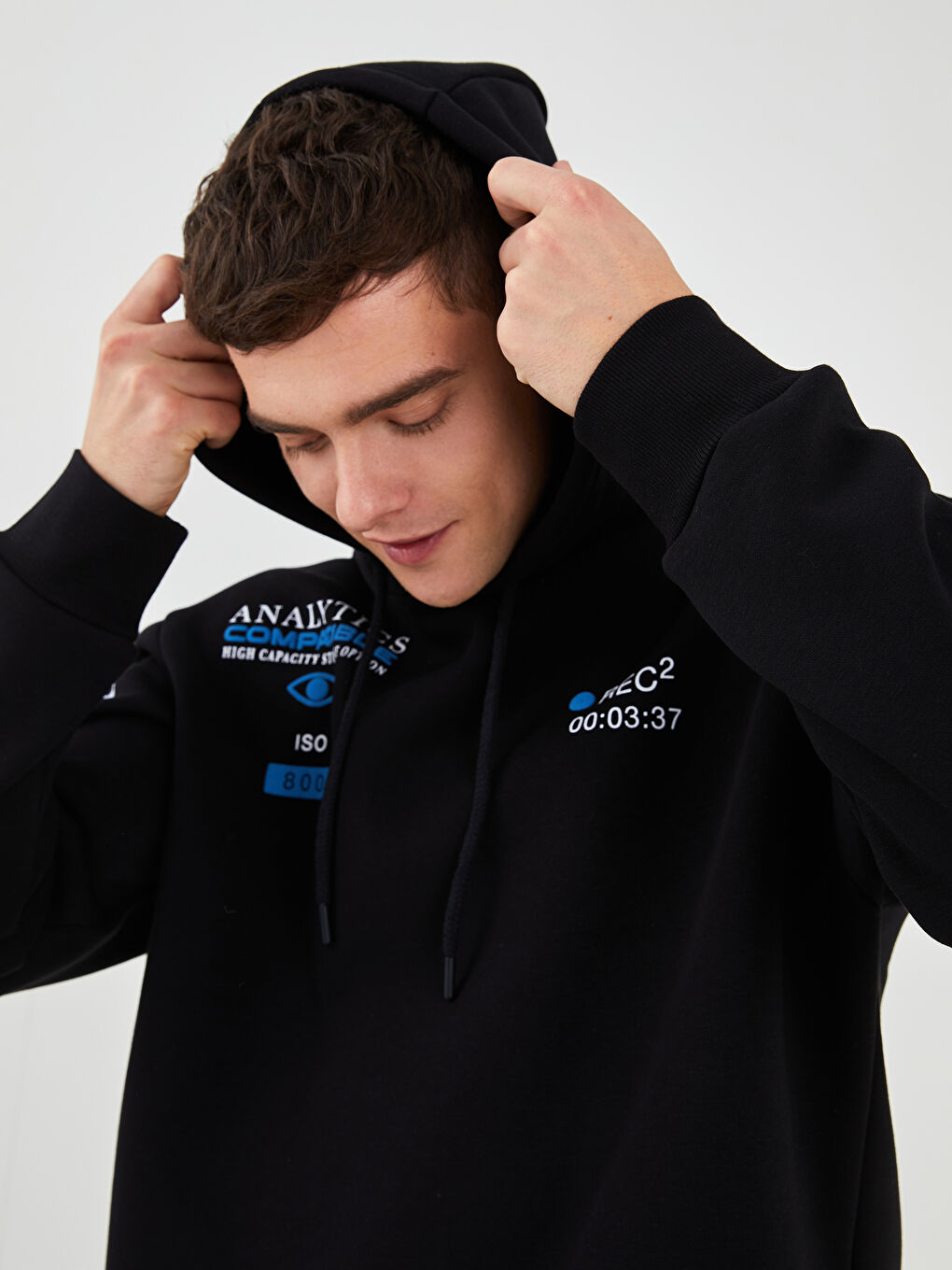 Oversize Baskılı Kalın Erkek Kalın Hoodie-2