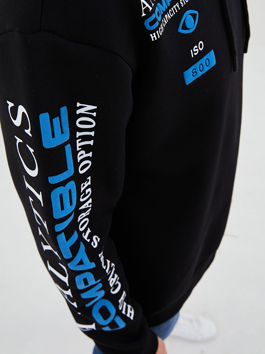Oversize Baskılı Kalın Erkek Kalın Hoodie-3
