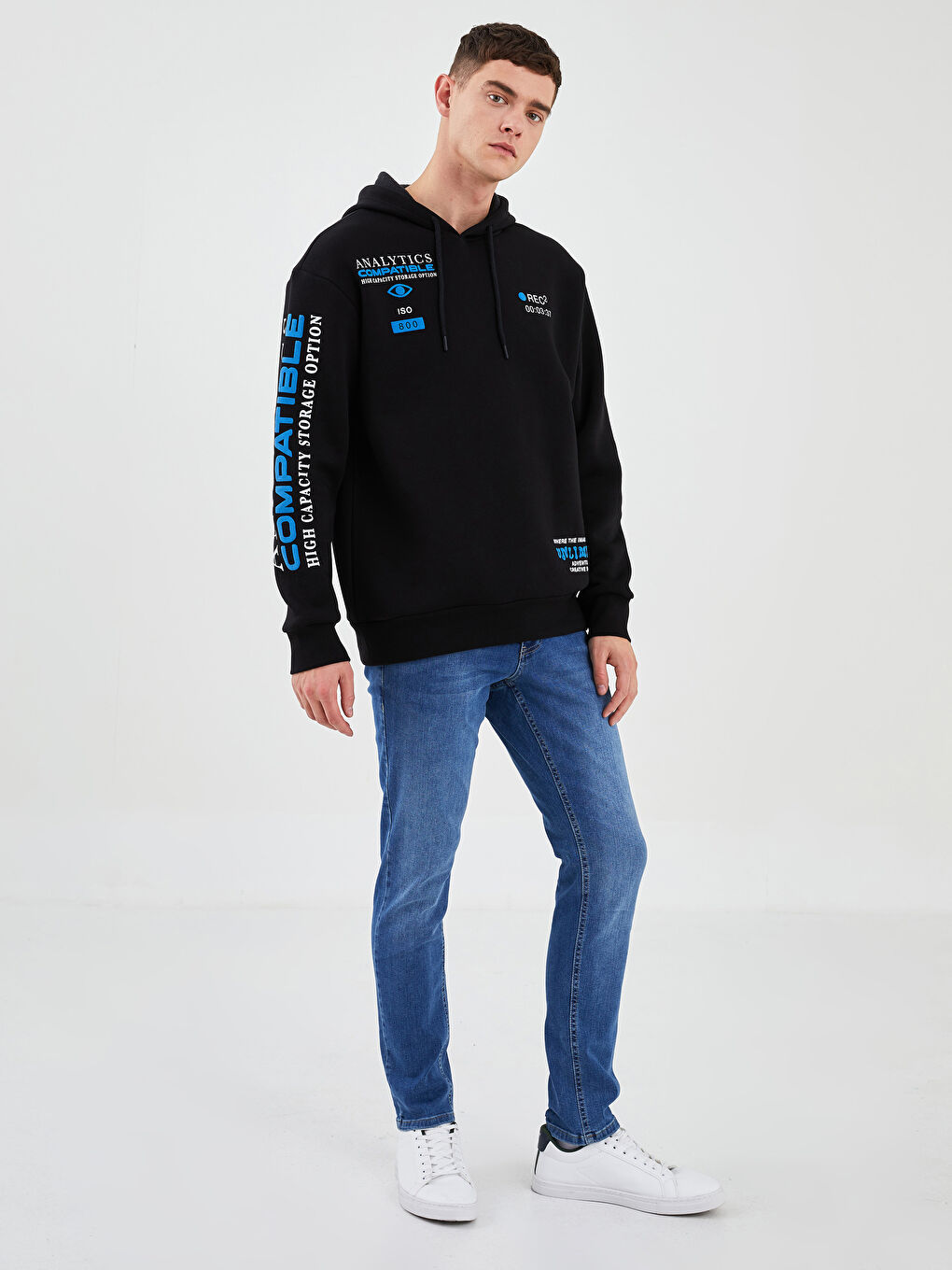 Oversize Baskılı Kalın Erkek Kalın Hoodie-5