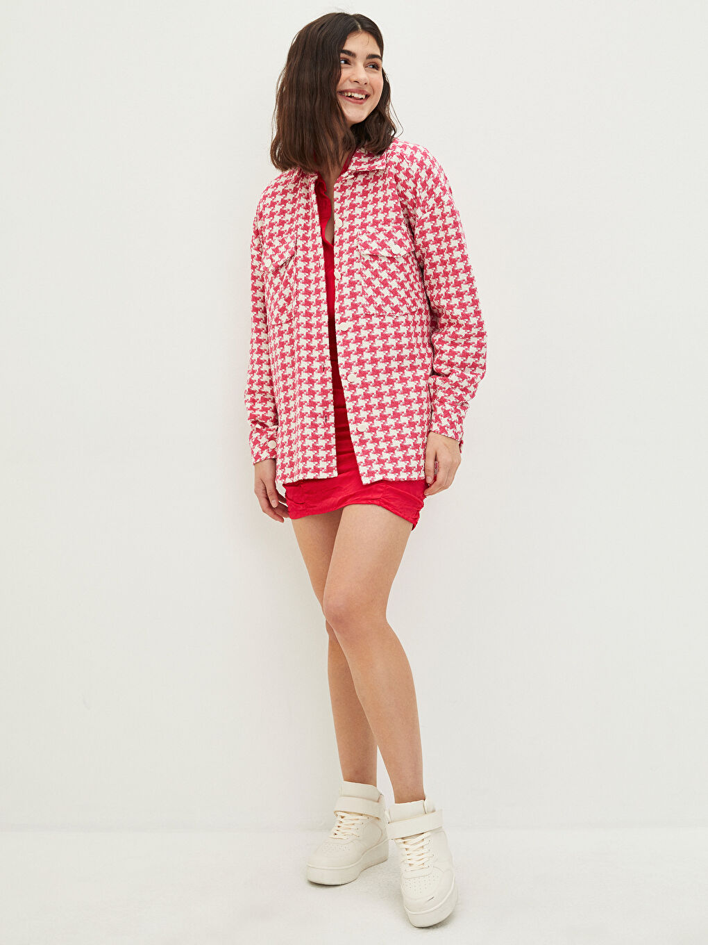 Jakna sa kragnom, šarenim uzorkom i dugim rukavima za žene-3