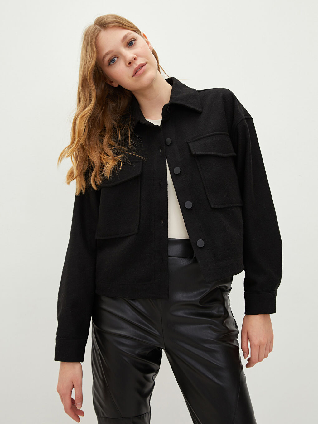 Shirt Collar Straight Long Sleeve Women's Cachet Jacket-1