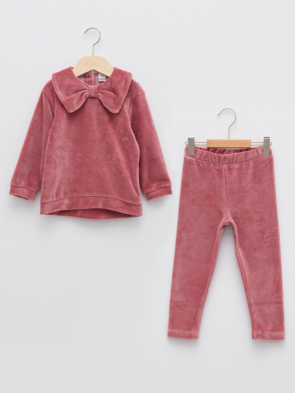 Bebe Collar Long Sleeve Basic Velvet Baby Girl Sweatshirt and Leggings 2-Pack Set-5
