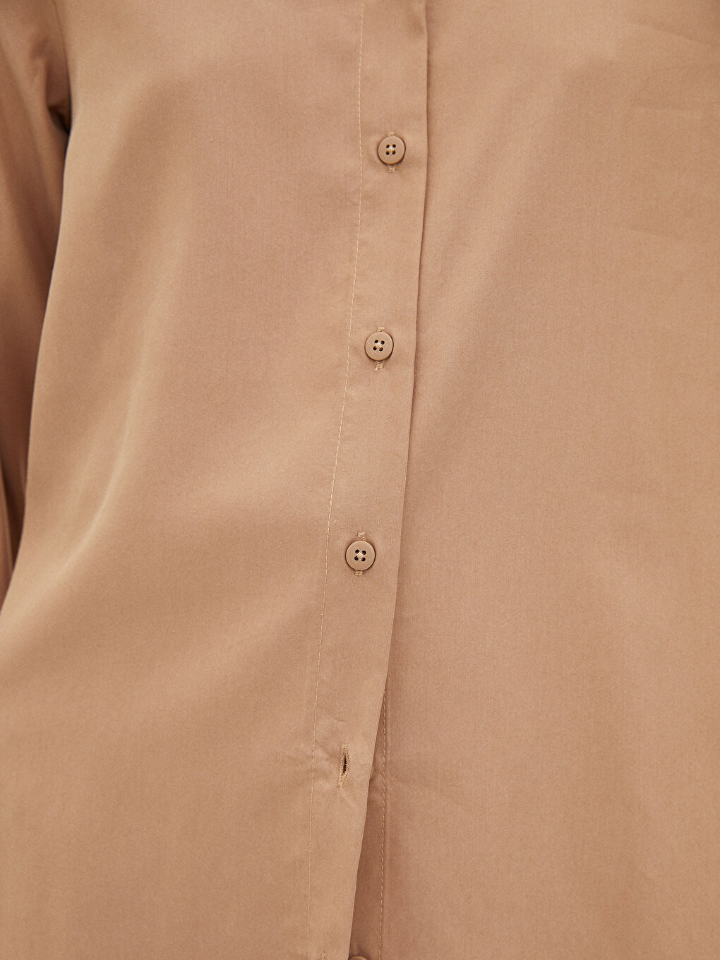 Kahverengi Düz Poplin Kadın Gömlek Tunik-3