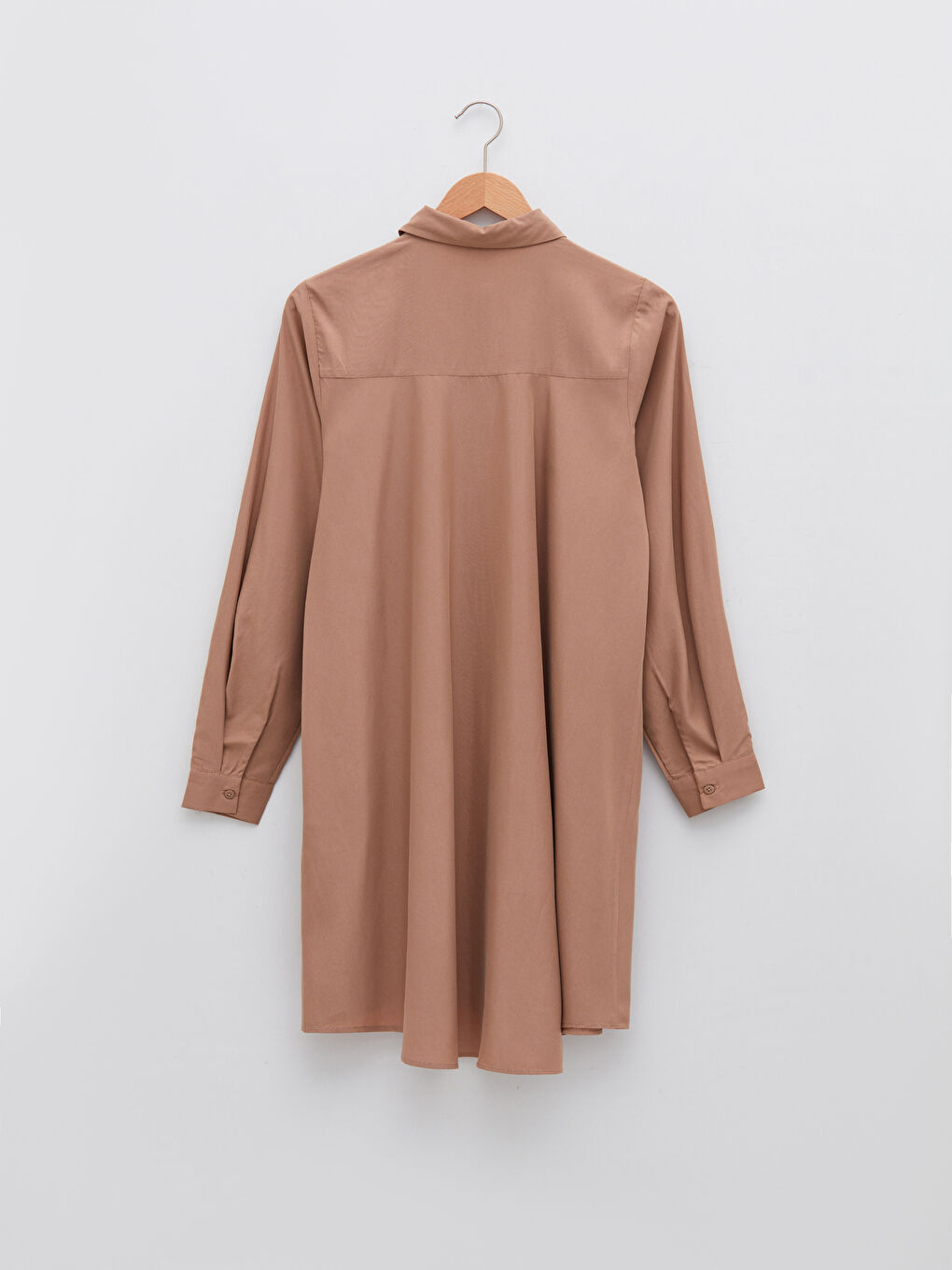 Kahverengi Düz Poplin Kadın Gömlek Tunik-6