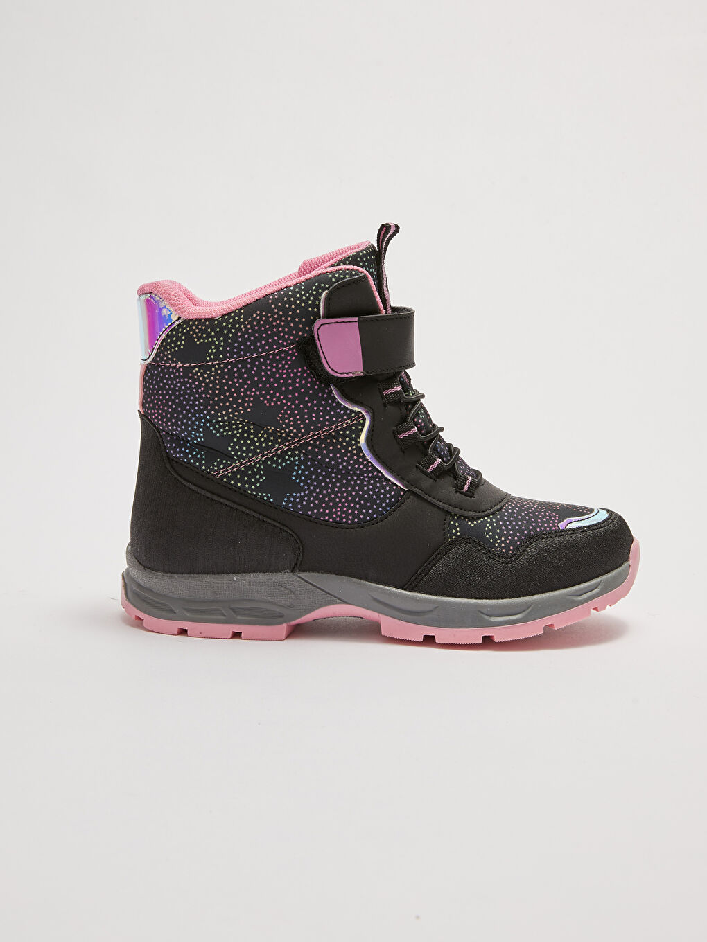 Siyah Baskılı Bağcık ve Cırt Cırtlı Su Geçirmez Kız Çocuk Bot-1