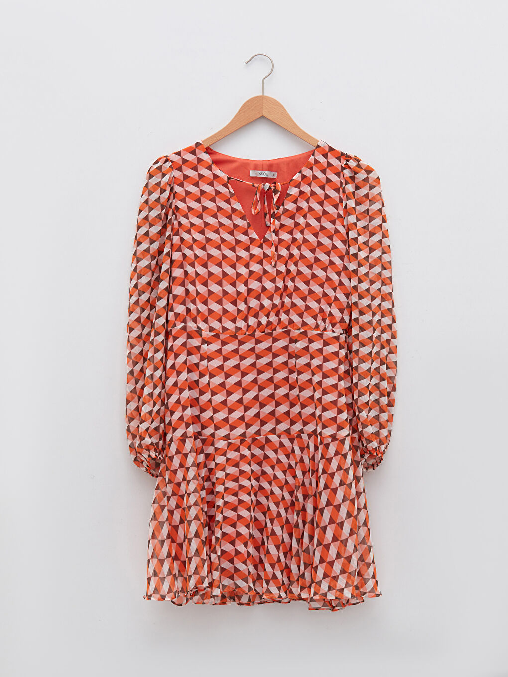 XSIDE Schleifenkragen Bedrucktes Langarm Chiffon Kleid für Damen -W1K009Z8-GFZ