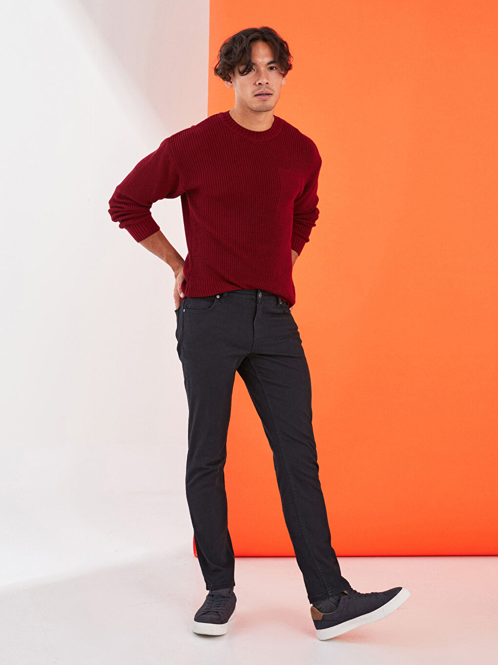 Siyah Slim Fit Gabardin Erkek Pantolon-1