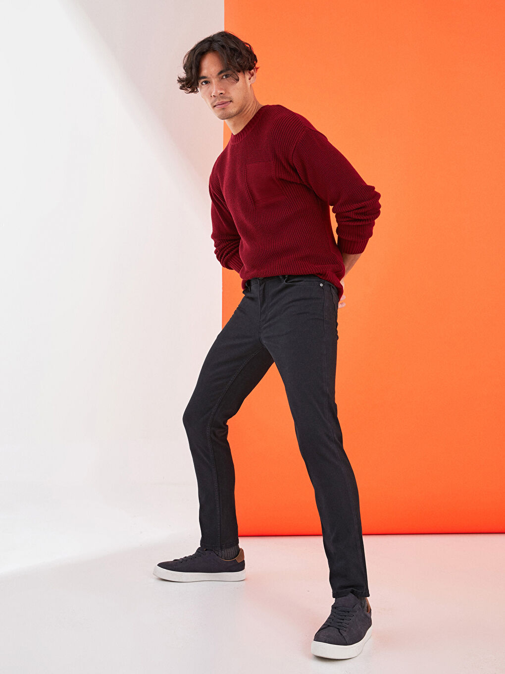 Siyah Slim Fit Gabardin Erkek Pantolon-2