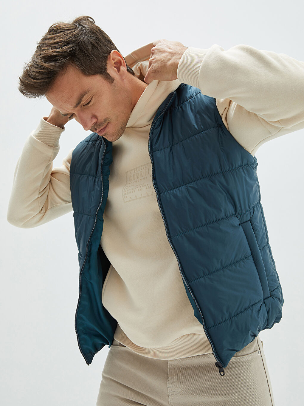 Petrol Slim Fit Dik Yaka Erkek Şişme Yelek