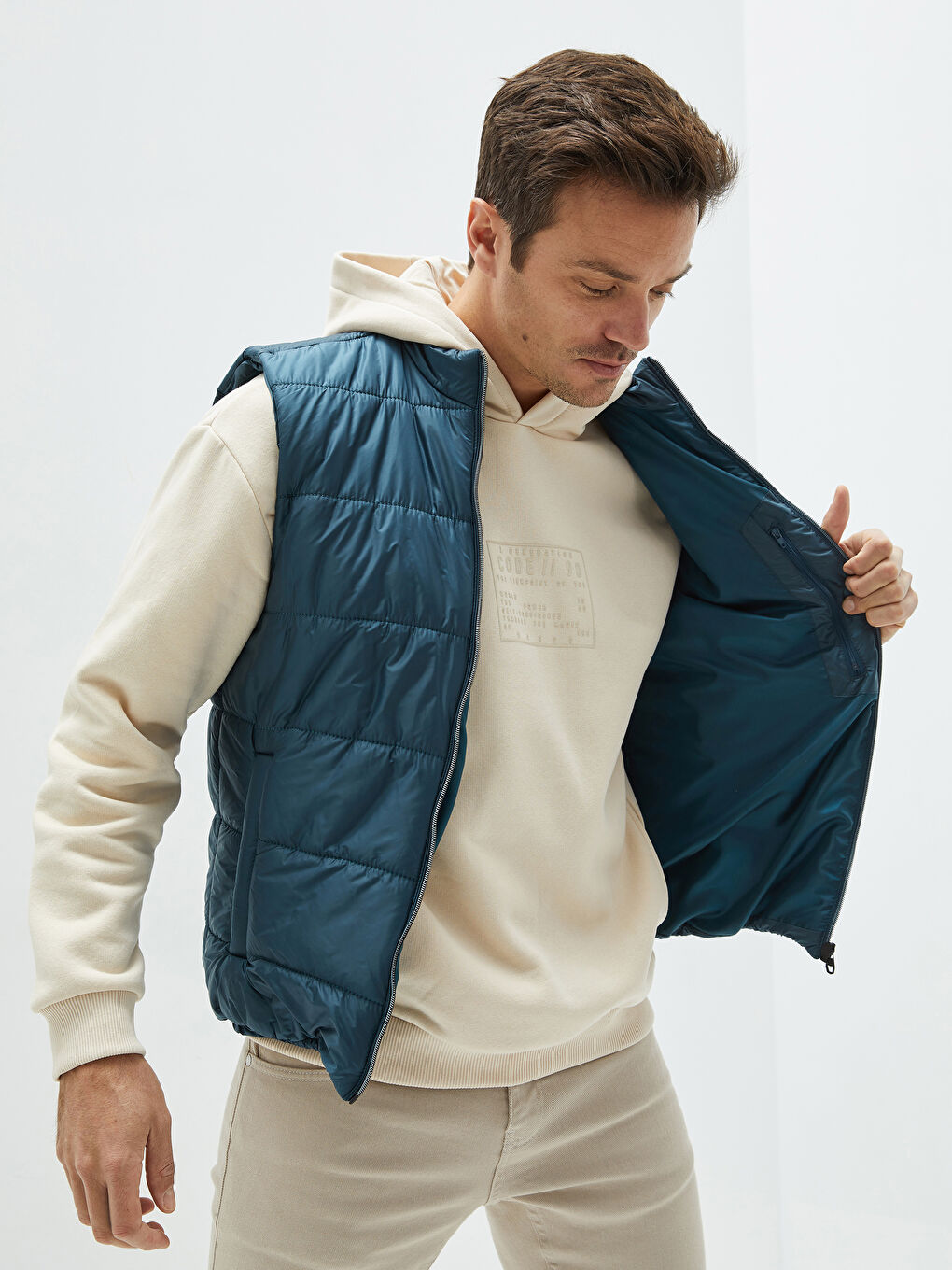 Petrol Slim Fit Dik Yaka Erkek Şişme Yelek-1