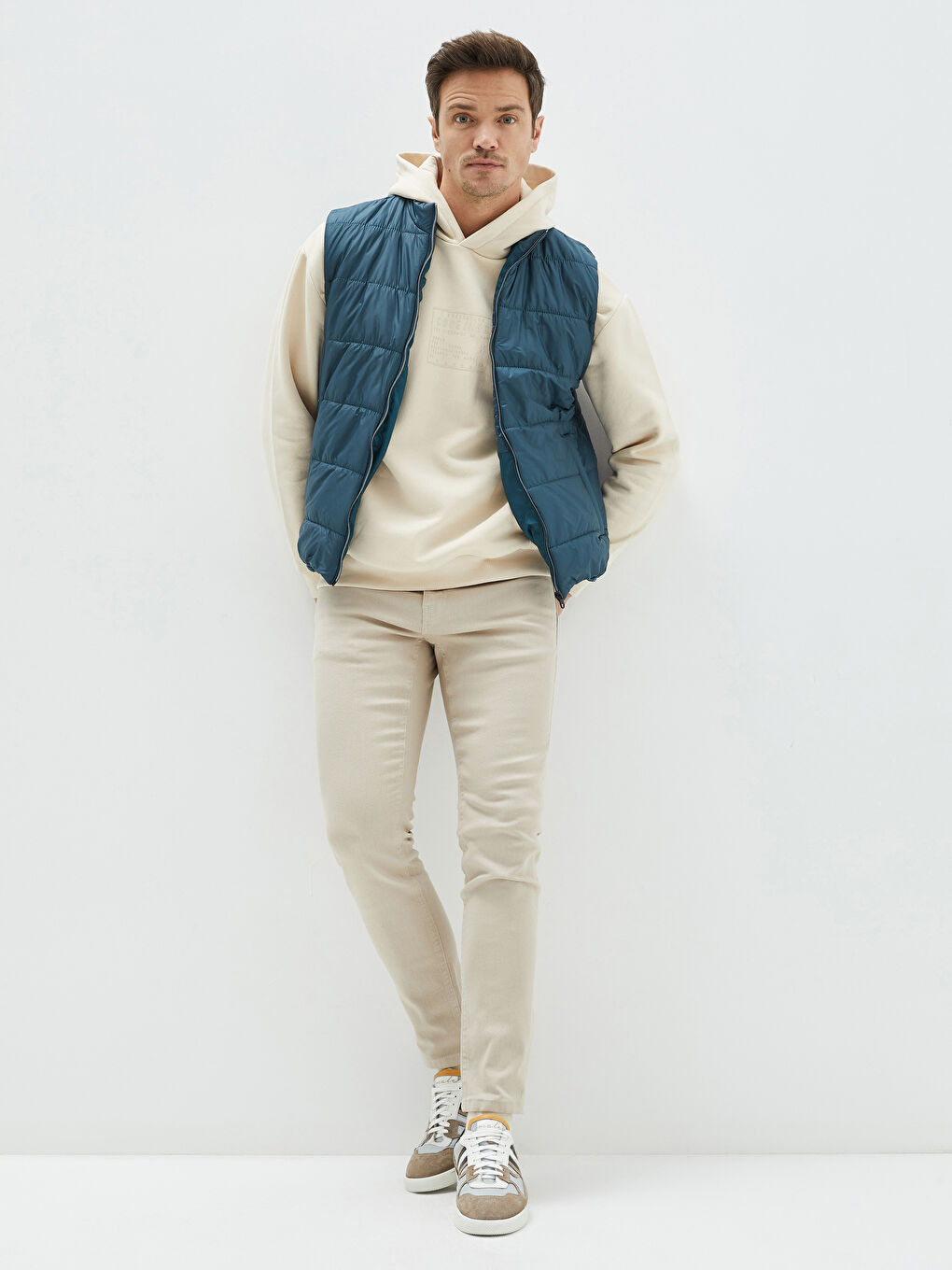 Petrol Slim Fit Dik Yaka Erkek Şişme Yelek-2