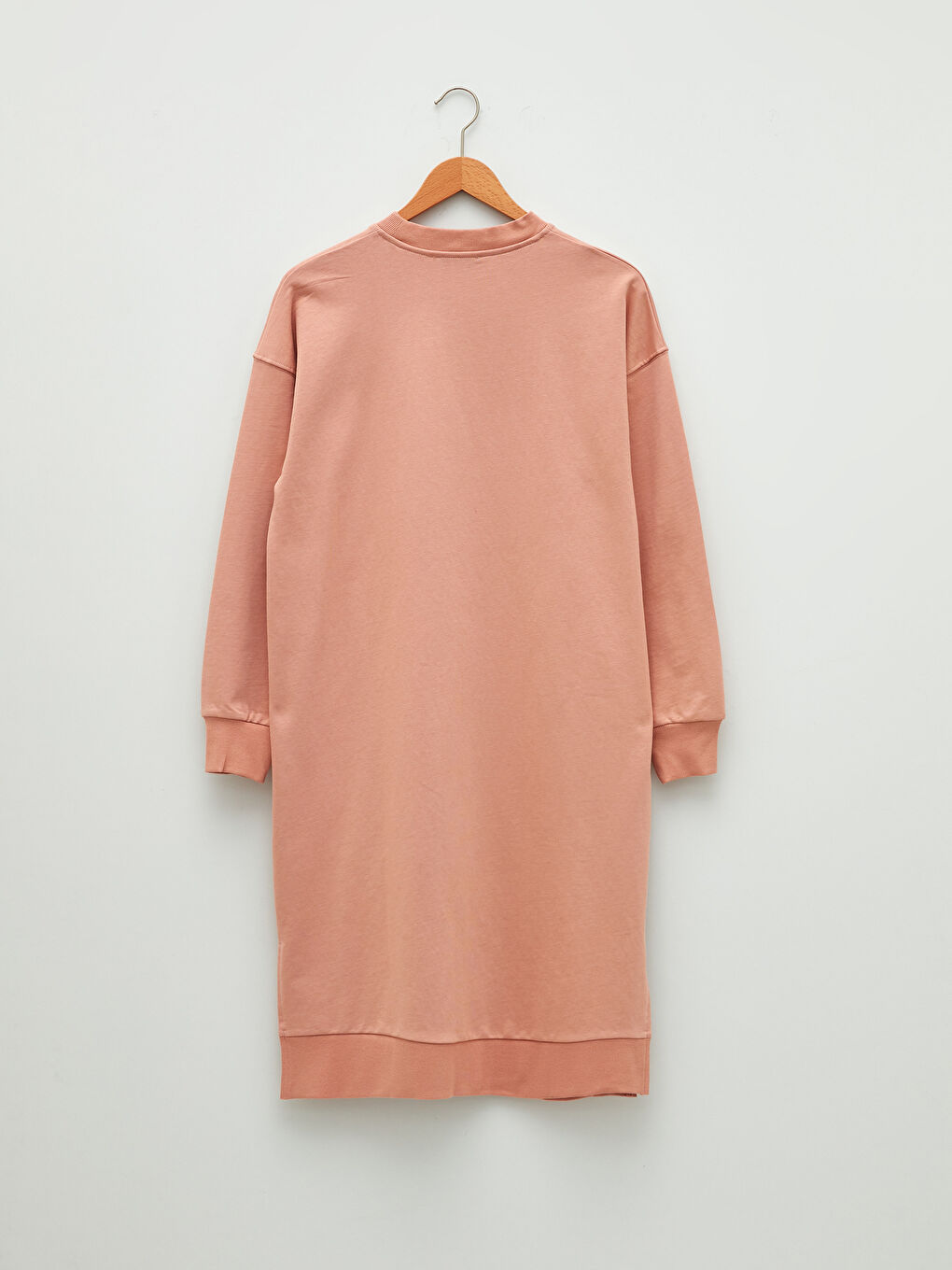 Pembe Bisiklet Yaka Düz Uzun Kollu Kadın Sweatshirt Tunik-6