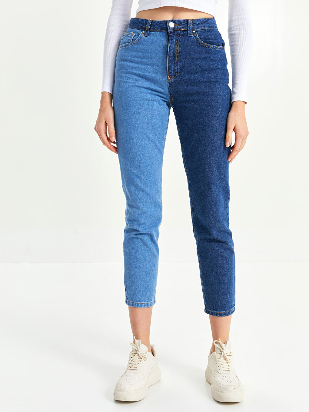 XSIDE Mom Fit Color Block Pocket Detailed Women's Jean Trousers -W1K057Z8-Q6L