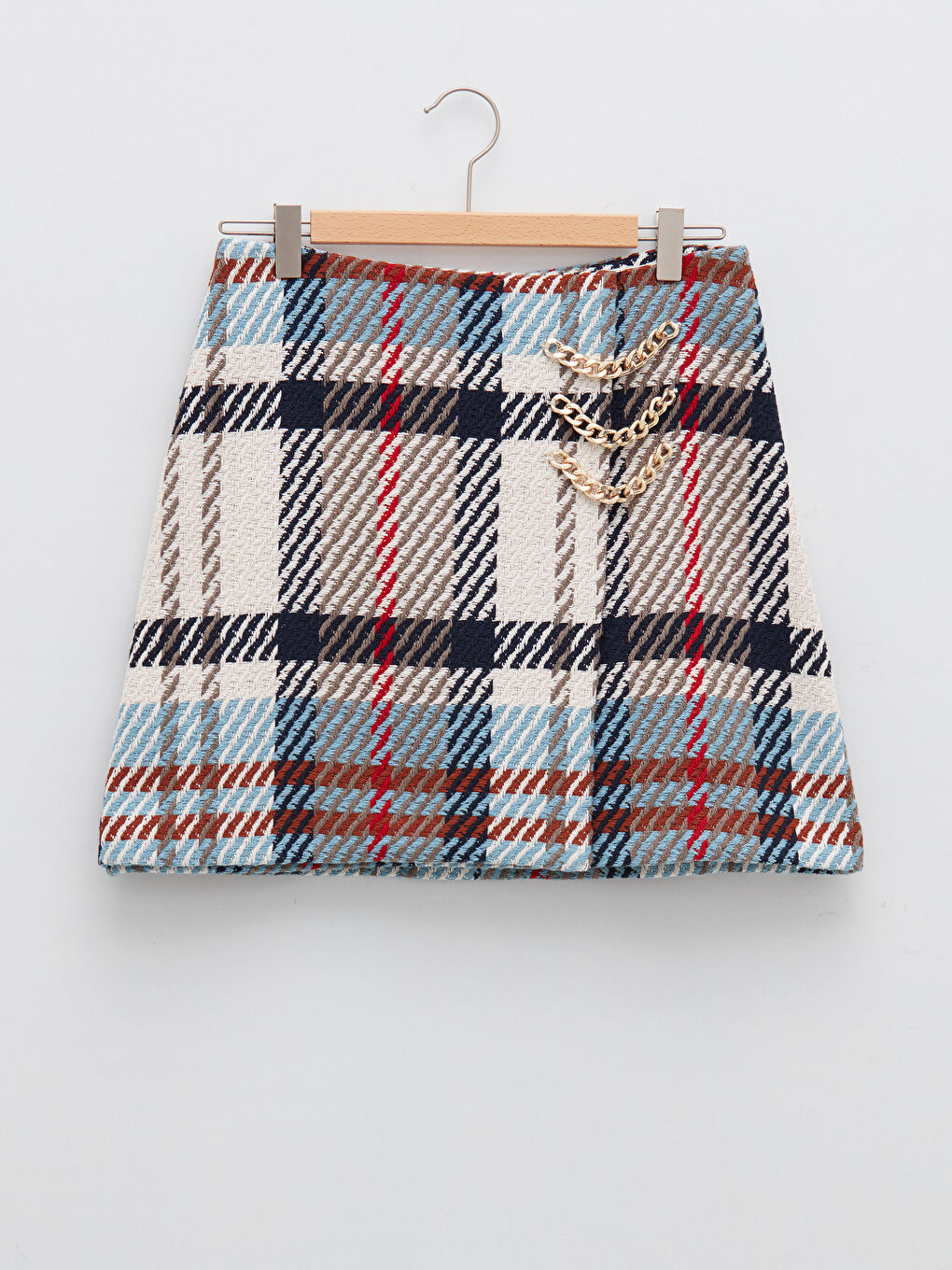 Ekru Standart Fit Ekose Kadın Etek-7