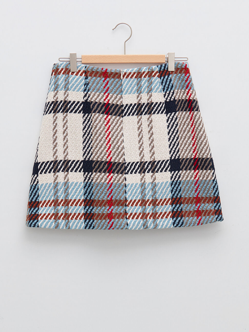 Ekru Standart Fit Ekose Kadın Etek-8