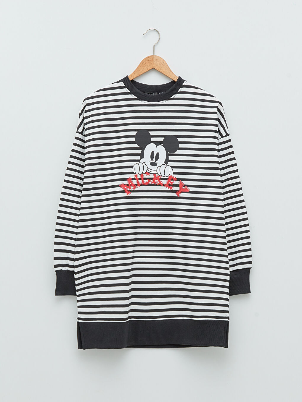 LCW Modest Siyah Çizgili Bisiklet Yaka Mickey Mouse Baskılı Kadın Sweatshirt Tunik - 4